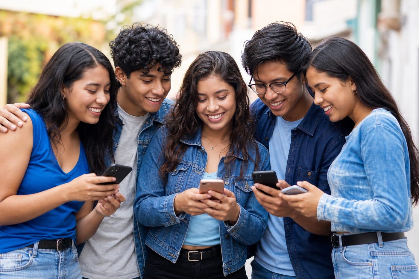 Grupo de amigos revisando sus beneficios en la app